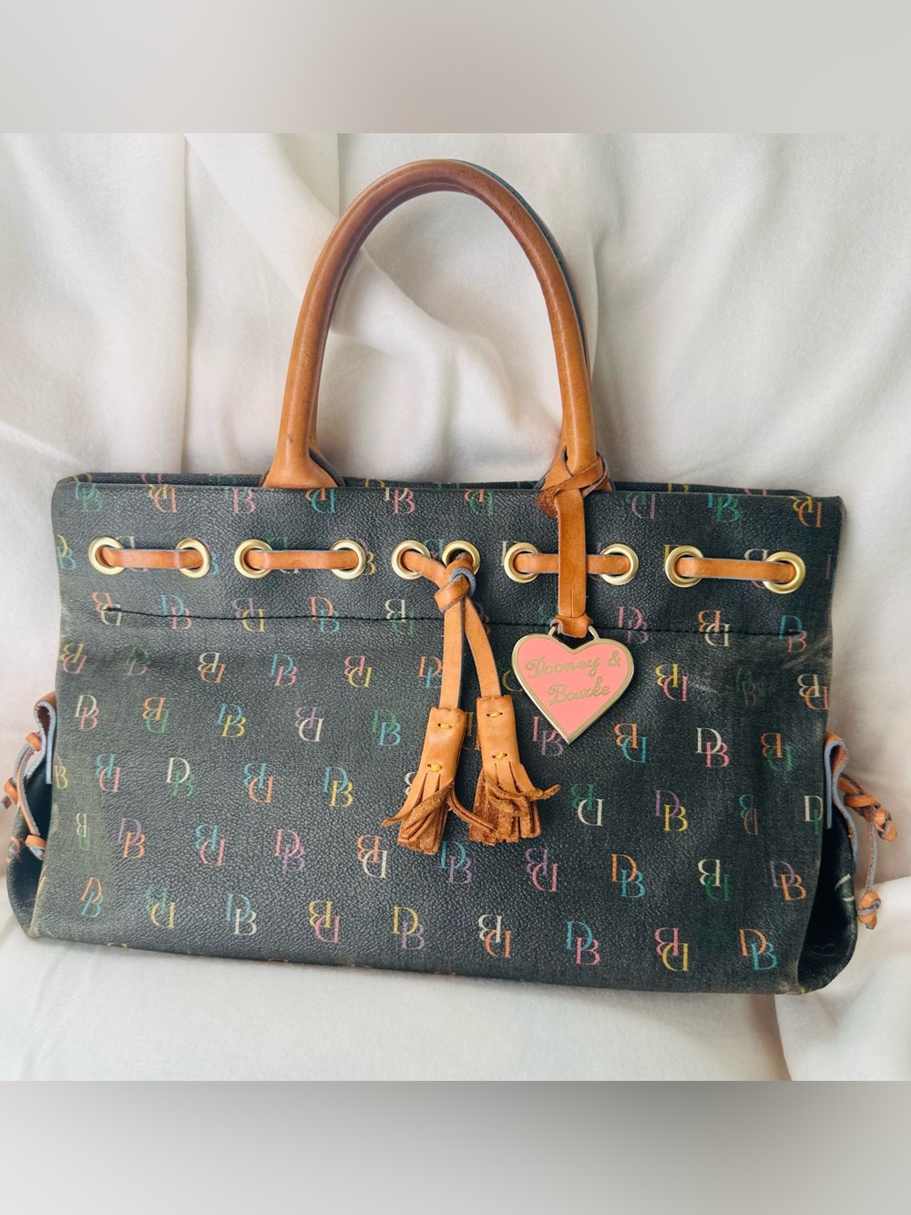 Dooney & Bourke Vintage Multicolor Rainbow Monogram “IT” Tassel Satchel Bag Y2K